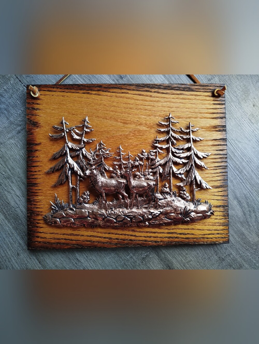 Vintage A&J Copper Tone & Wood Wall Plaque